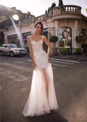 Wide Straps Ivory Lace Tulle Airy Wedding Dress